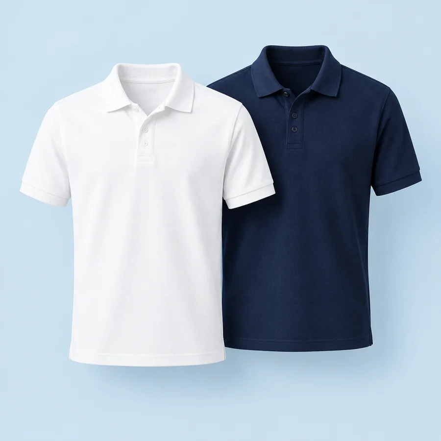 Witte en marineblauwe piqué polo's
