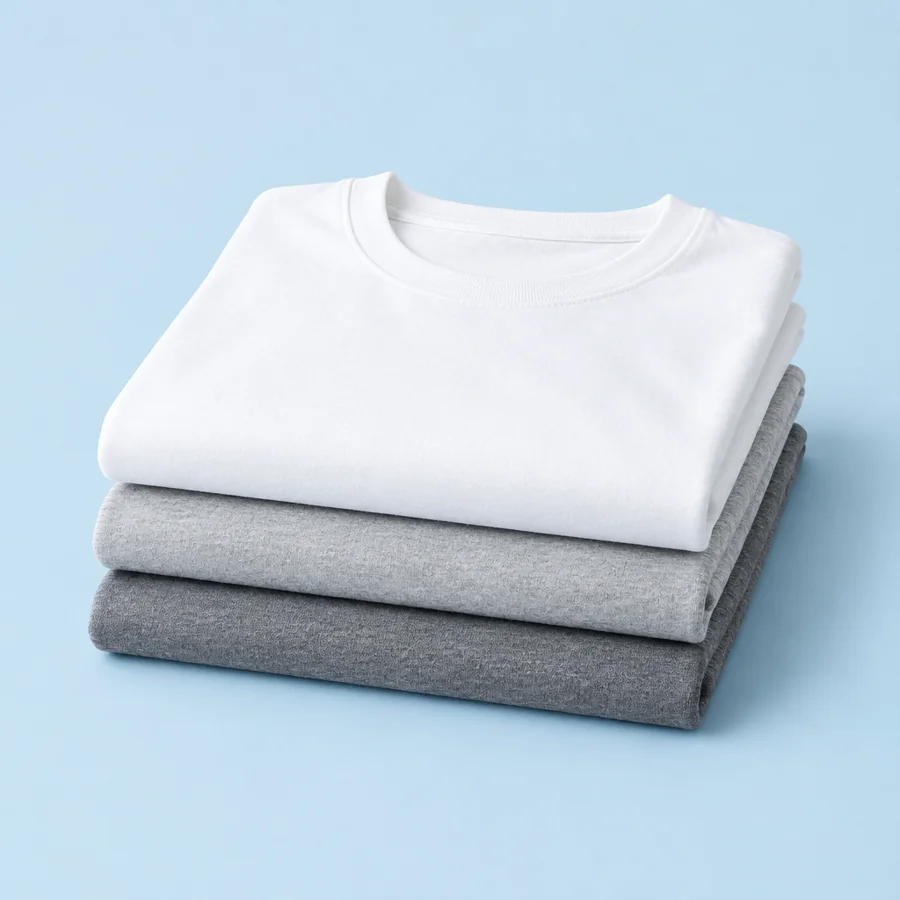Gestapelde witte en grijze katoenen t-shirts