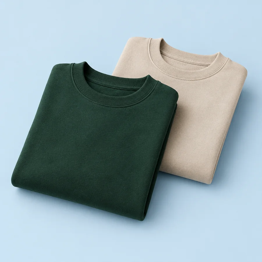 Gevouwen truien in donkergroen en beige
